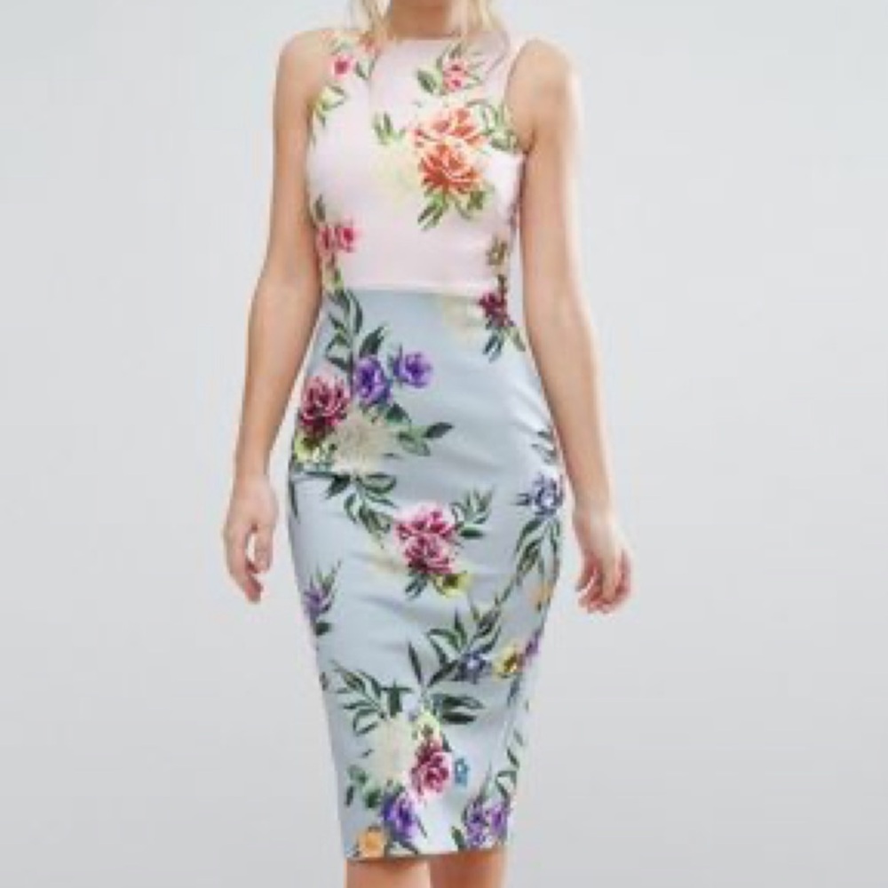 True violet floral pink and blue dress